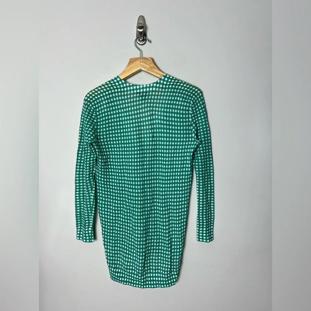 J. Crew Collection Gingham Green White Cardigan Sweater Long Cotton XS 190